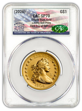 2026 1804 Draped Bust Dollar Gold Coin FDD CAC SP70 Flag