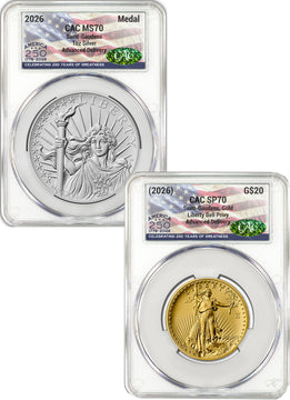 2026 1907 Saint-Gaudens High Relief $20 Gold Coin & Silver Medal Set AD CAC SP70/MS70 Flag