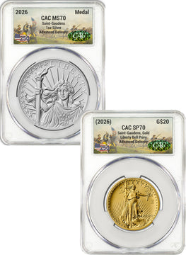 2026 1907 Saint-Gaudens High Relief $20 Gold Coin & Silver Medal Set AD CAC SP70/MS70 Battlefield
