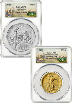 2026 1907 Saint-Gaudens High Relief $20 Gold Coin & Silver Medal Set FDD CAC SP70/MS70 Battlefield