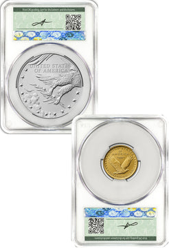 1916 Standing Liberty Quarter Gold Coin and Silver Medal Set AD CAC SP70/MS70 Founders