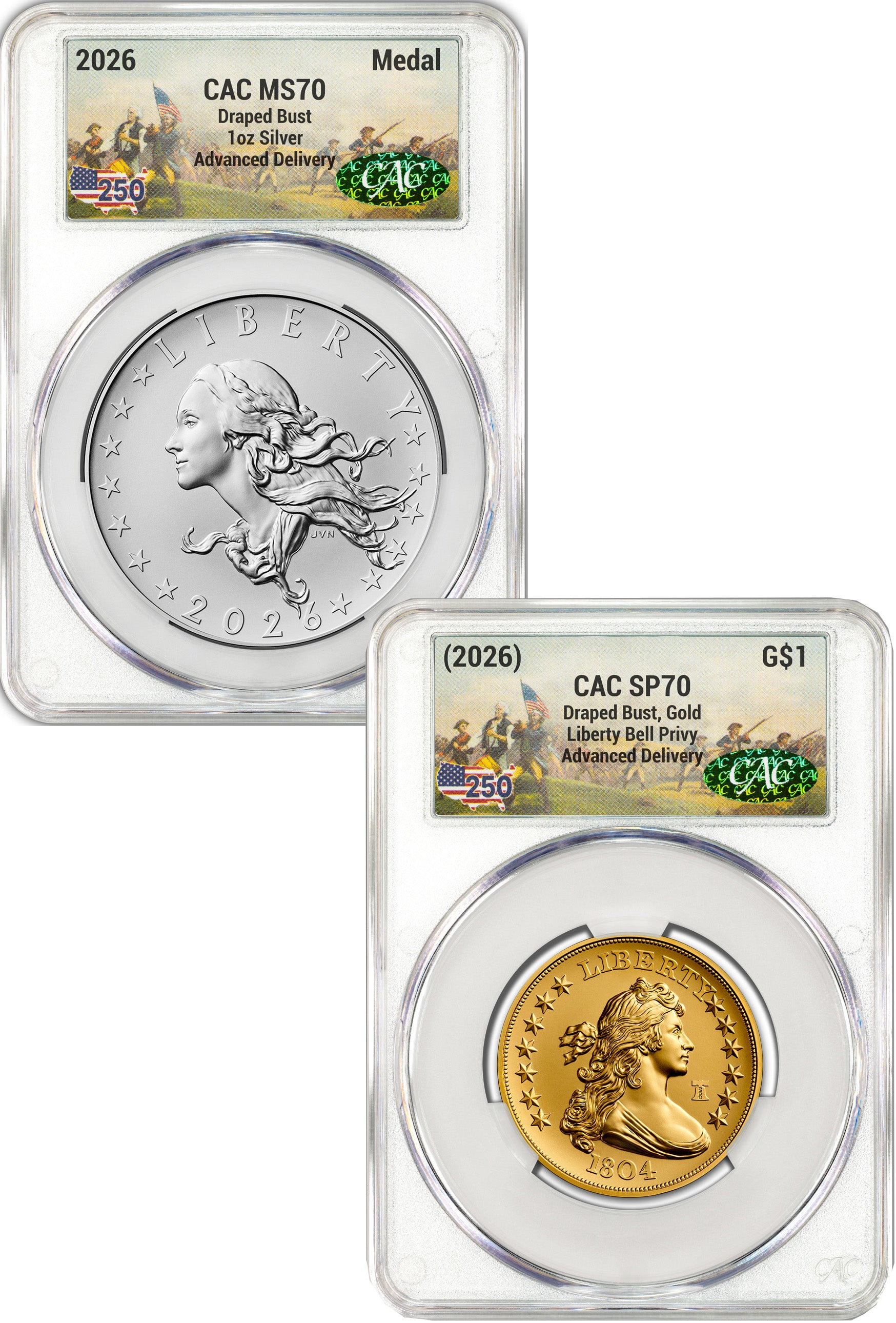 2026 Best of the Mint 1804 Draped Bust Gold Coin & Silver Medal AD CAC SP70/MS70 Battlefield