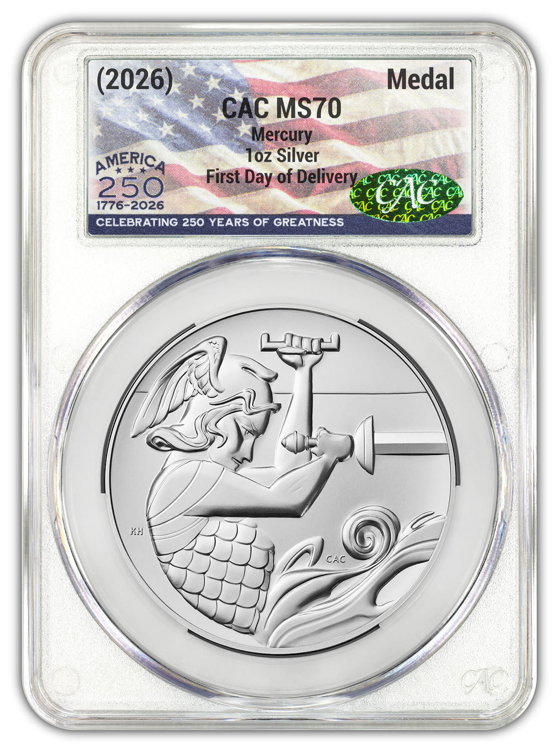 2026 (P) Mercury Silver Medal FDD CAC MS70 250 Flag Label
