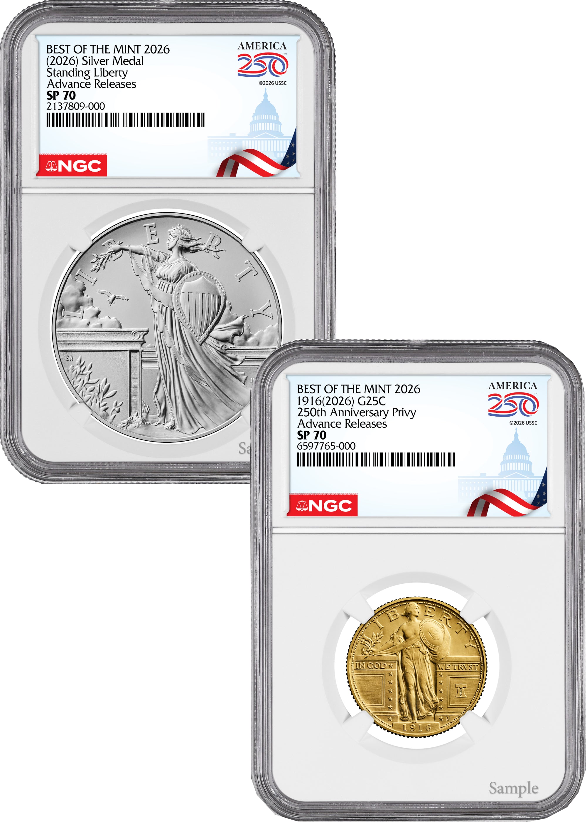 2026 Best of Mint 1916 Standing Gold Liberty Quarter & Silver Medal Set AR NGC SP70 Congress