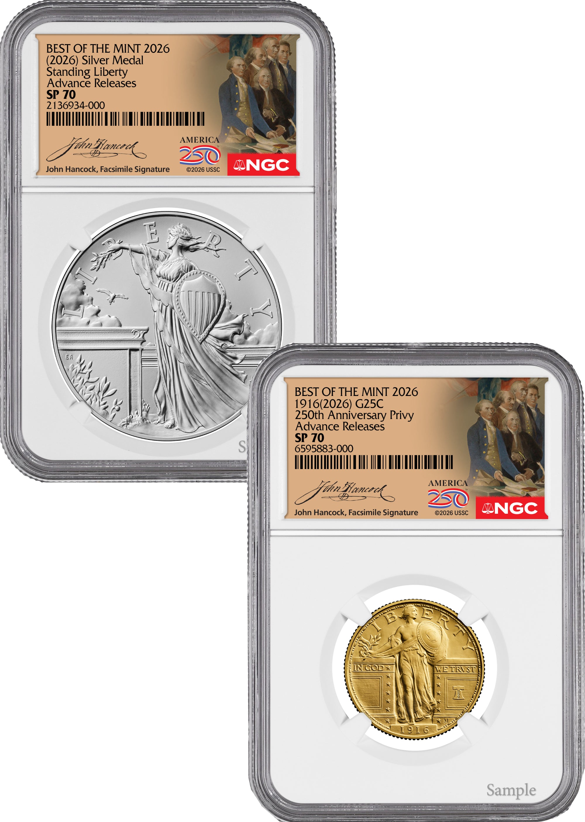 2026 Best of Mint 1916 Standing Gold Liberty Quarter & Silver Medal Set AR NGC SP70 Hancock