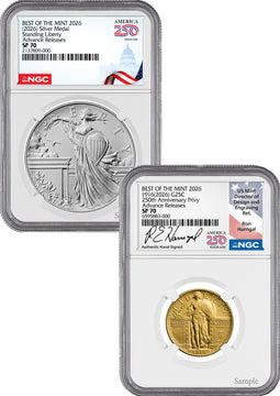 2026 Best of Mint 1916 Standing Gold Liberty Quarter & Silver Medal Set AR NGC SP70 Harrigal