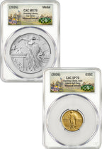 2026 Best of Mint 1916 Standing Liberty Quarter Gold Coin and Silver Medal Set AD CAC SP70/MS70 Battlefield
