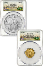 2026 Best of the Mint 1916 Gold Standing Liberty Quarter & Silver Medal Set FDD CAC SP70/MS70 Battlefield