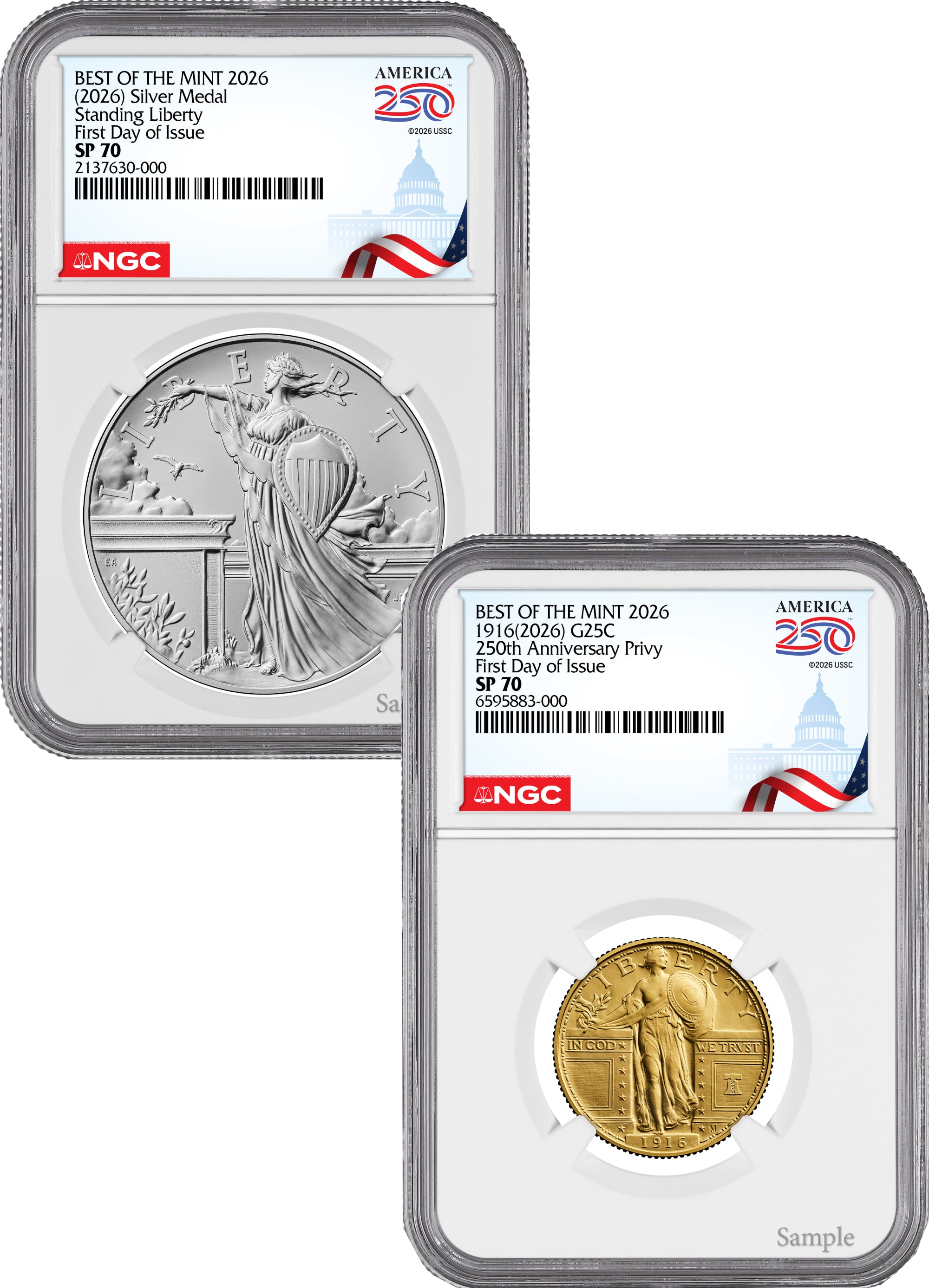 2026 Best of the Mint 1916 Gold Standing Liberty Quarter & Silver Meda ...