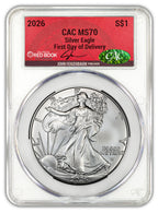 2026 Silver Eagle FDD CAC MS70 Red Book Label Signed by John Feigenbaum