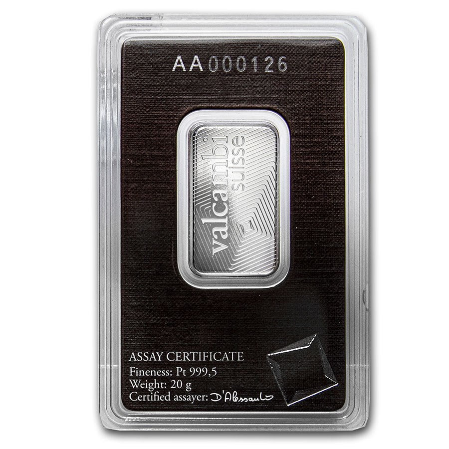 20 Gram Platinum Bar Valcambi W/Assay