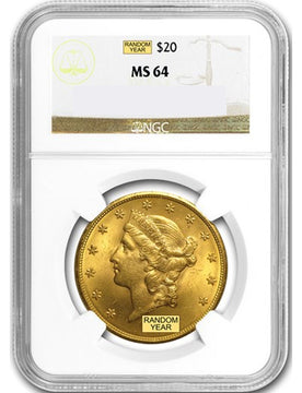 Random Date 1850-1907 Liberty $20 Gold Double Eagle NGC MS64