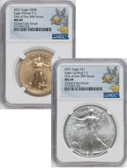 2021 2 Coin Set T2 Gold Silver Eagles 222nd Dusk & Dawn 35th Anniversary NGC MS69