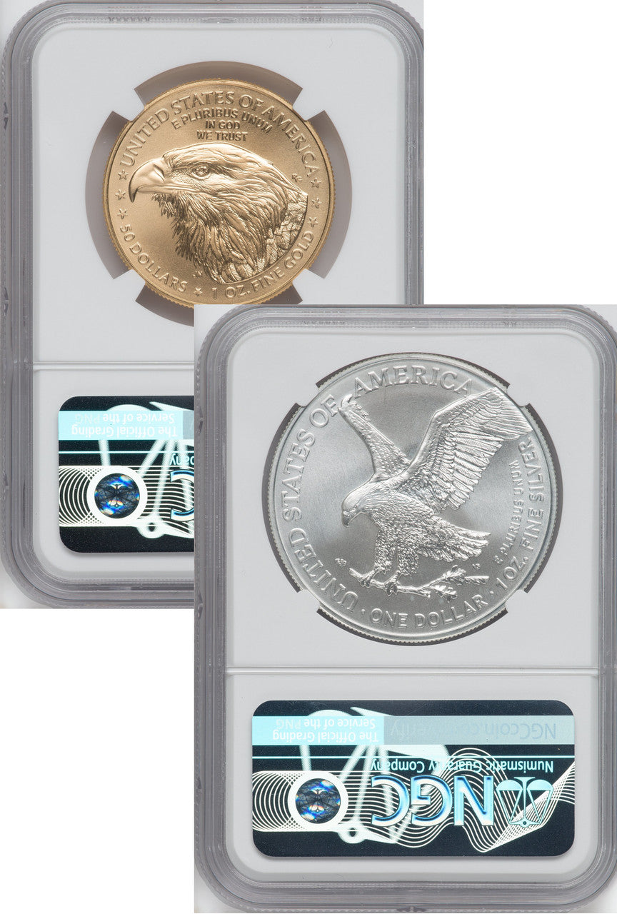 2021 2 Coin Set T2 Gold Silver Eagles 222nd Dusk & Dawn 35th Anniversary NGC MS69