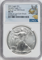 2021 American Silver Eagle Type 1 At Dusk & Dawn 35th Anniversary 225th To Last NGC MS70