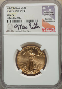 2009 $25 Half-Ounce Gold Eagle First Strike Mike Castle NGC MS70