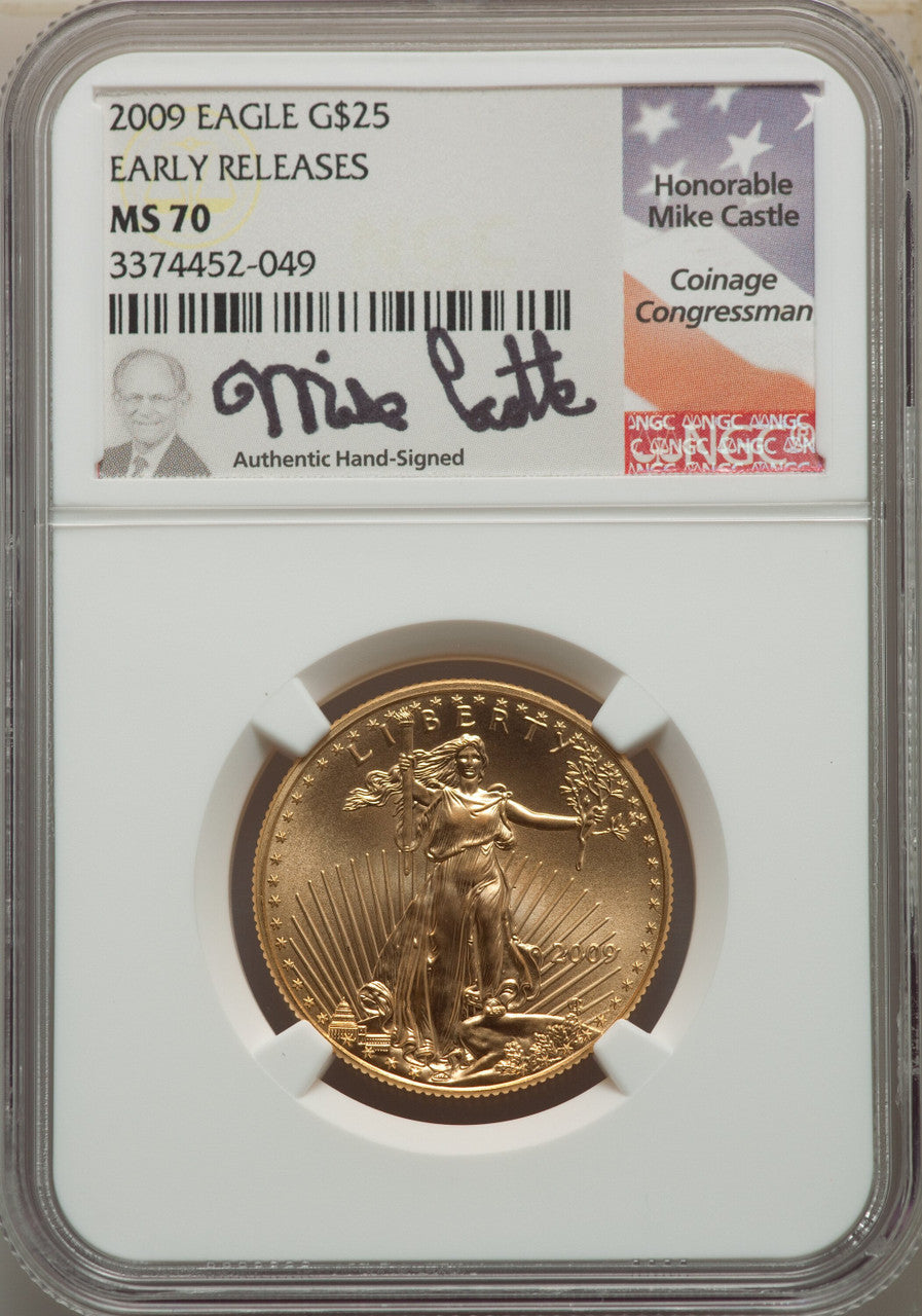 2009 $25 Half-Ounce Gold Eagle First Strike Mike Castle NGC MS70