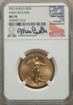 2013 $25 Half-Ounce Gold Eagle Early Releses NGC MS70 Mike Castle