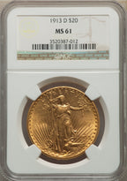 1913-D $20 Saint-Gaudens Double Eagle NGC MS61
