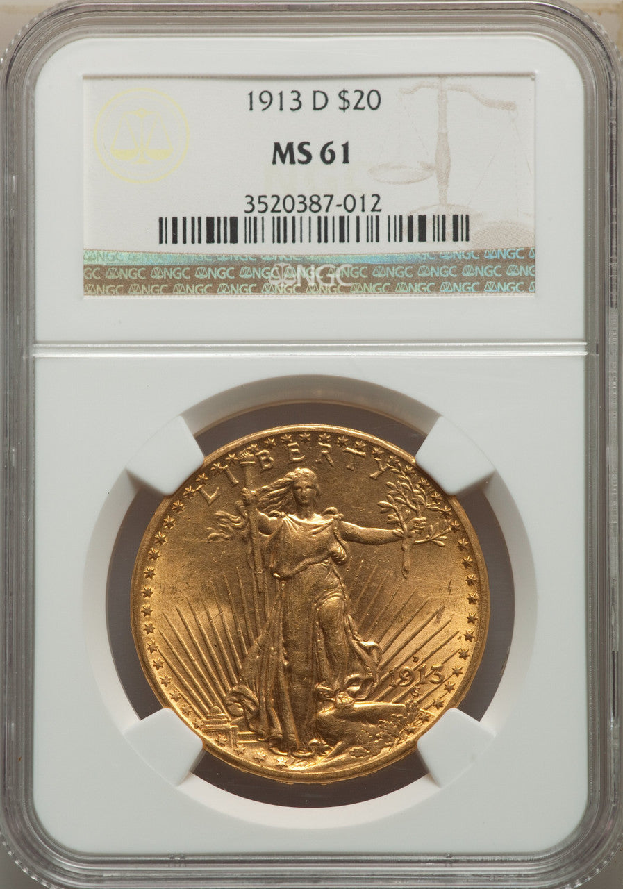 1913-D $20 Saint-Gaudens Double Eagle NGC MS61