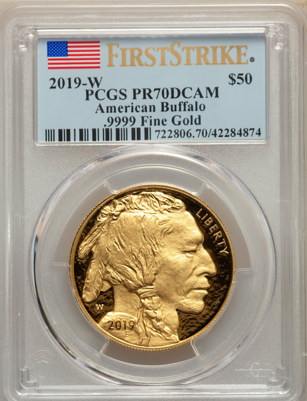 2019-W $50 One-Ounce American Buffalo .9999 Fine Gold First Strike PCGS PR70