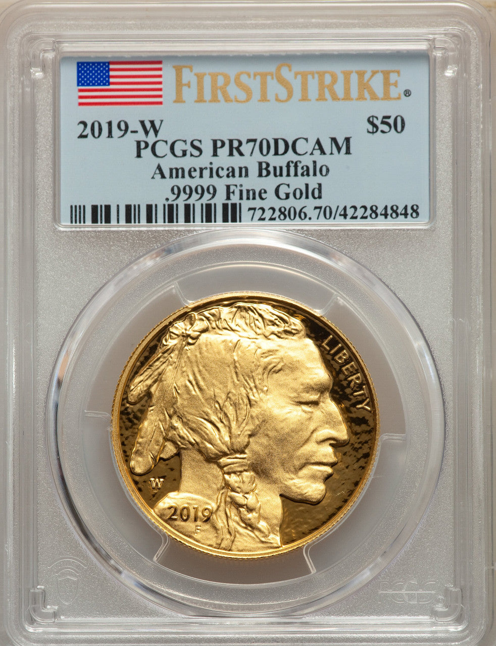 2019-W $50 One-Ounce American Buffalo .9999 Fine Gold First Strike PCGS PR70