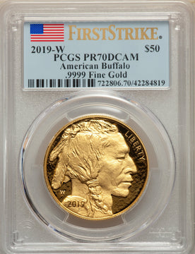 2019-W $50 One-Ounce American Buffalo .9999 Fine Gold First Strike PCGS PR70