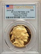 2019-W $50 One-Ounce American Buffalo .9999 Fine Gold First Strike PCGS PR70