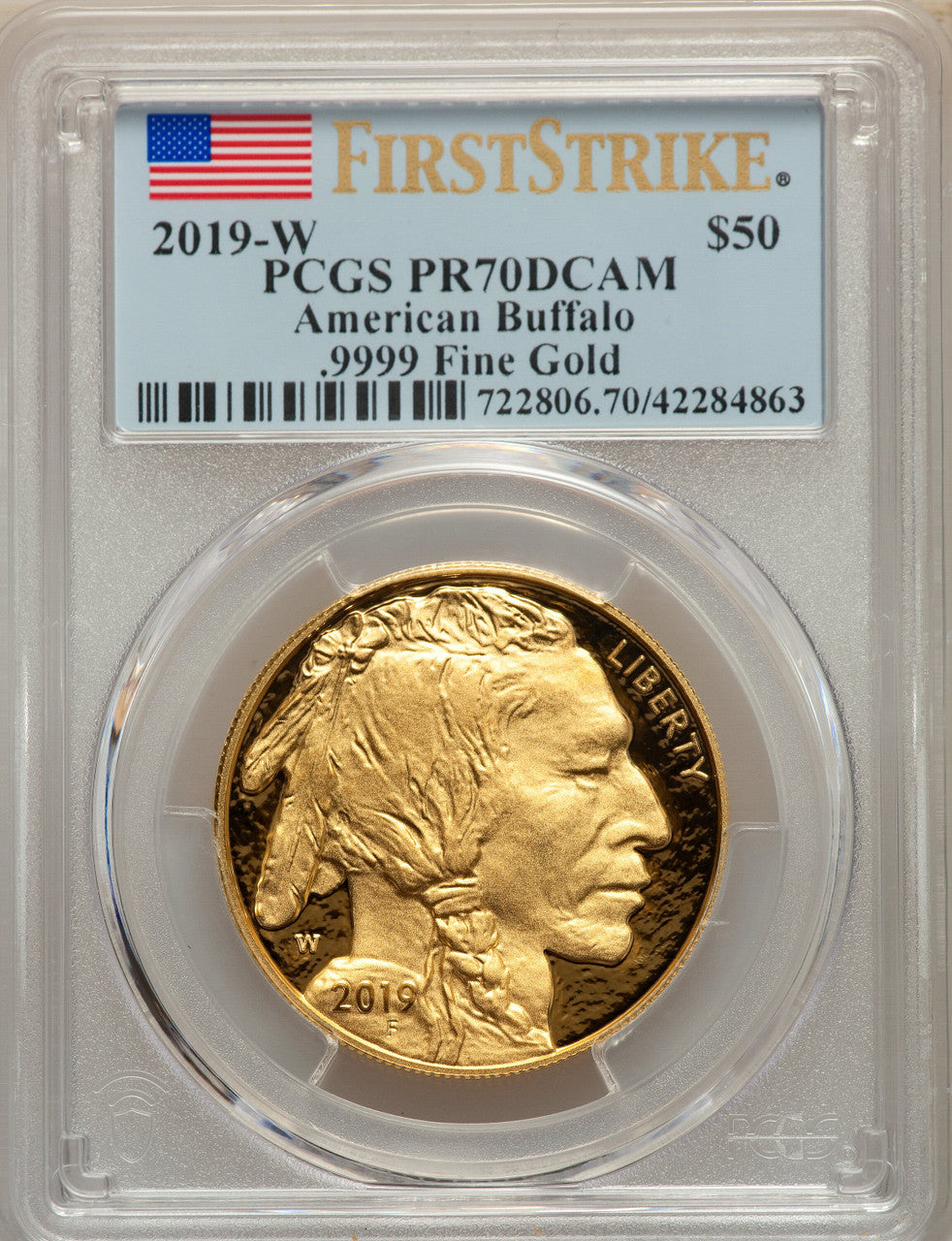 2019-W $50 One-Ounce American Buffalo .9999 Fine Gold First Strike PCGS PR70