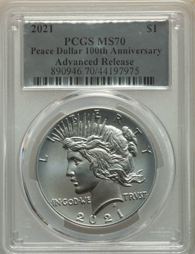 2021 $1 Peace Dollar 100th Anniversary Advanced Release  PCGS MS70