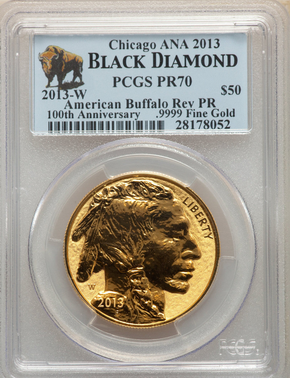2013-W $50 One-Ounce Gold Buffalo Reverse Proof Chicago ANA PCGS PR70