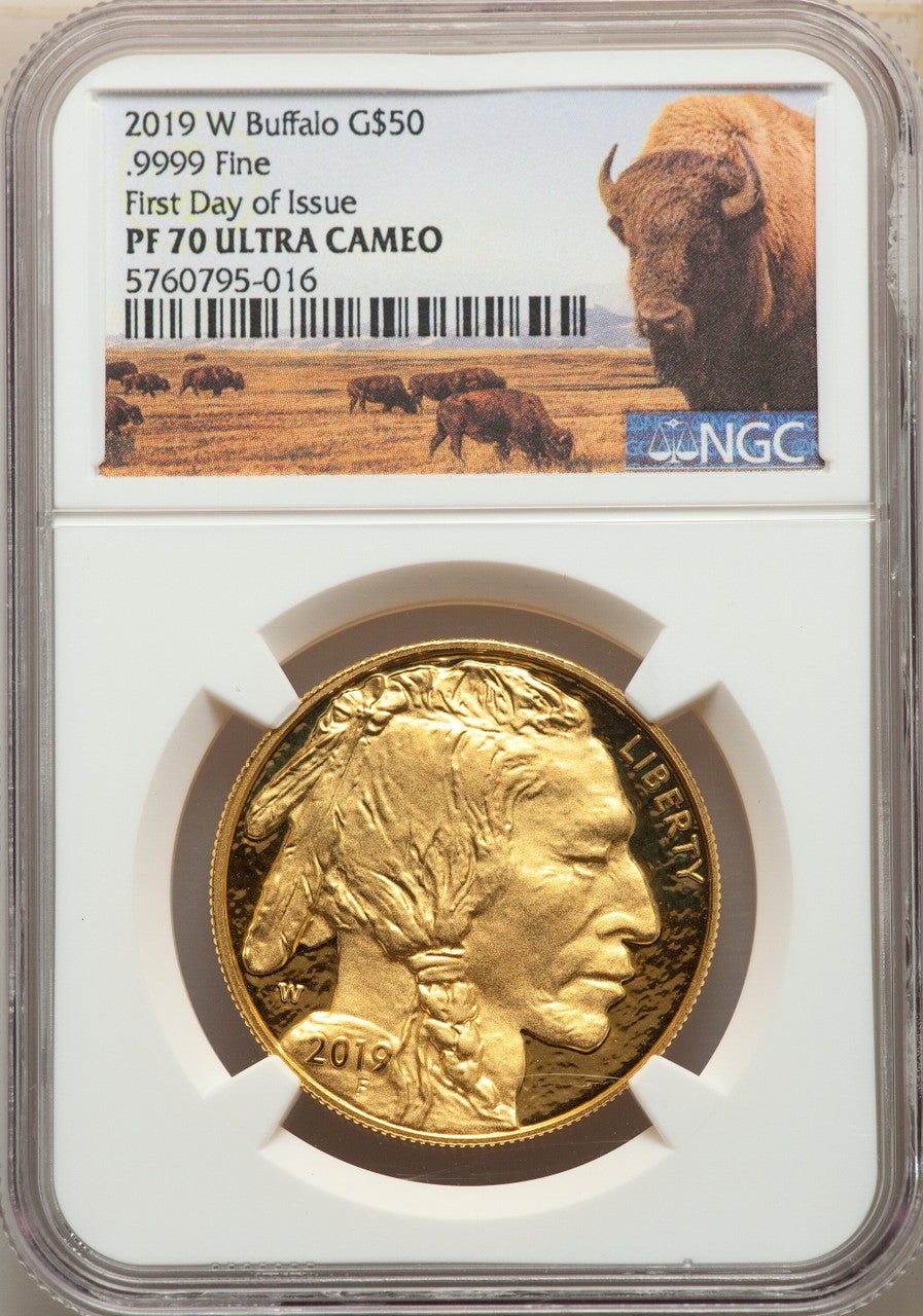 2019-W $50 One-Ounce American Buffalo .9999 Fine Gold First Day of Issue NGC PF70