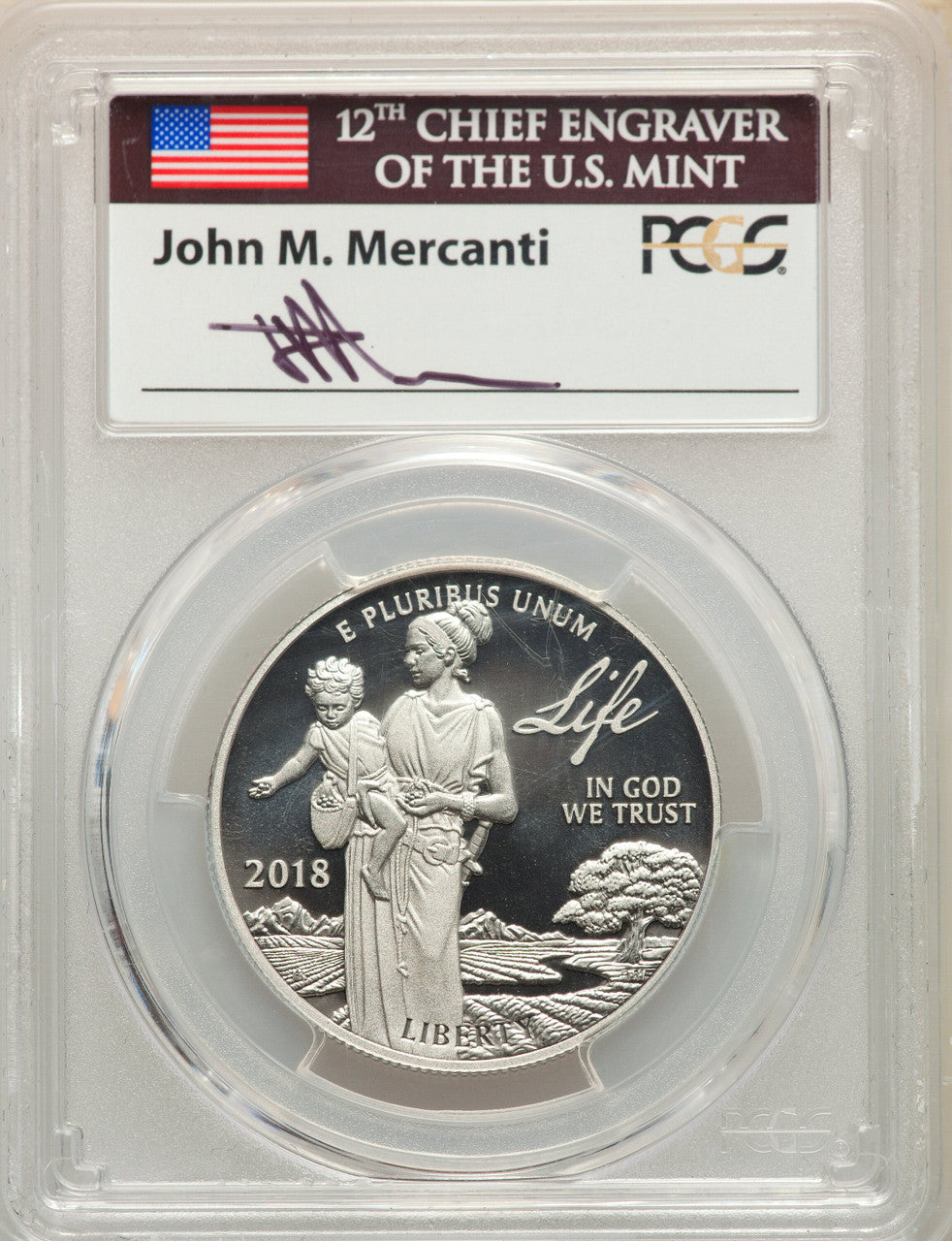 2018-W $100 One Ounce Platinum Eagle Life First Day of Issue Mercanti PCGS MS70