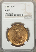 1915-S $20 Saint-Gaudens Double Eagle NGC MS62