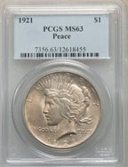 1921 S$1 Peace Dollar PCGS MS63