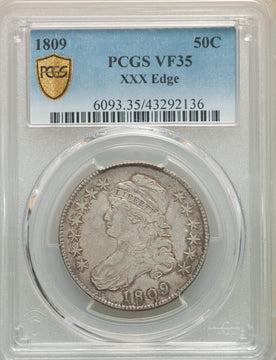 1809 50C XXX EDGE Bust Half Dollar PCGS VF35