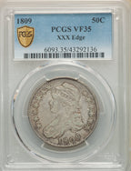 1809 50C XXX EDGE Bust Half Dollar PCGS VF35
