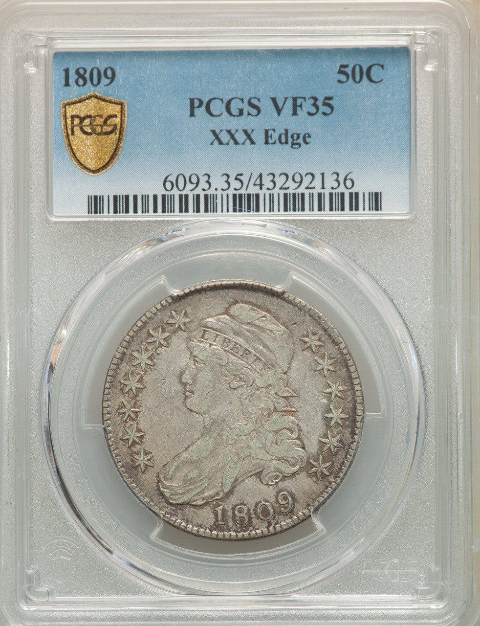 1809 50C XXX EDGE Bust Half Dollar PCGS VF35