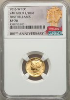2016-W 10C Mercury Dime Gold 100th Anniversary First Strike SP NGC MS70