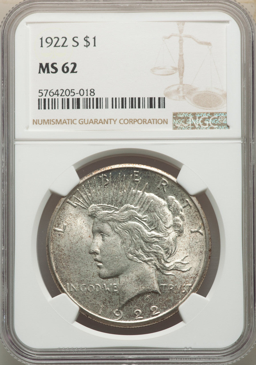 1922-S S$1 Peace Dollar NGC MS62