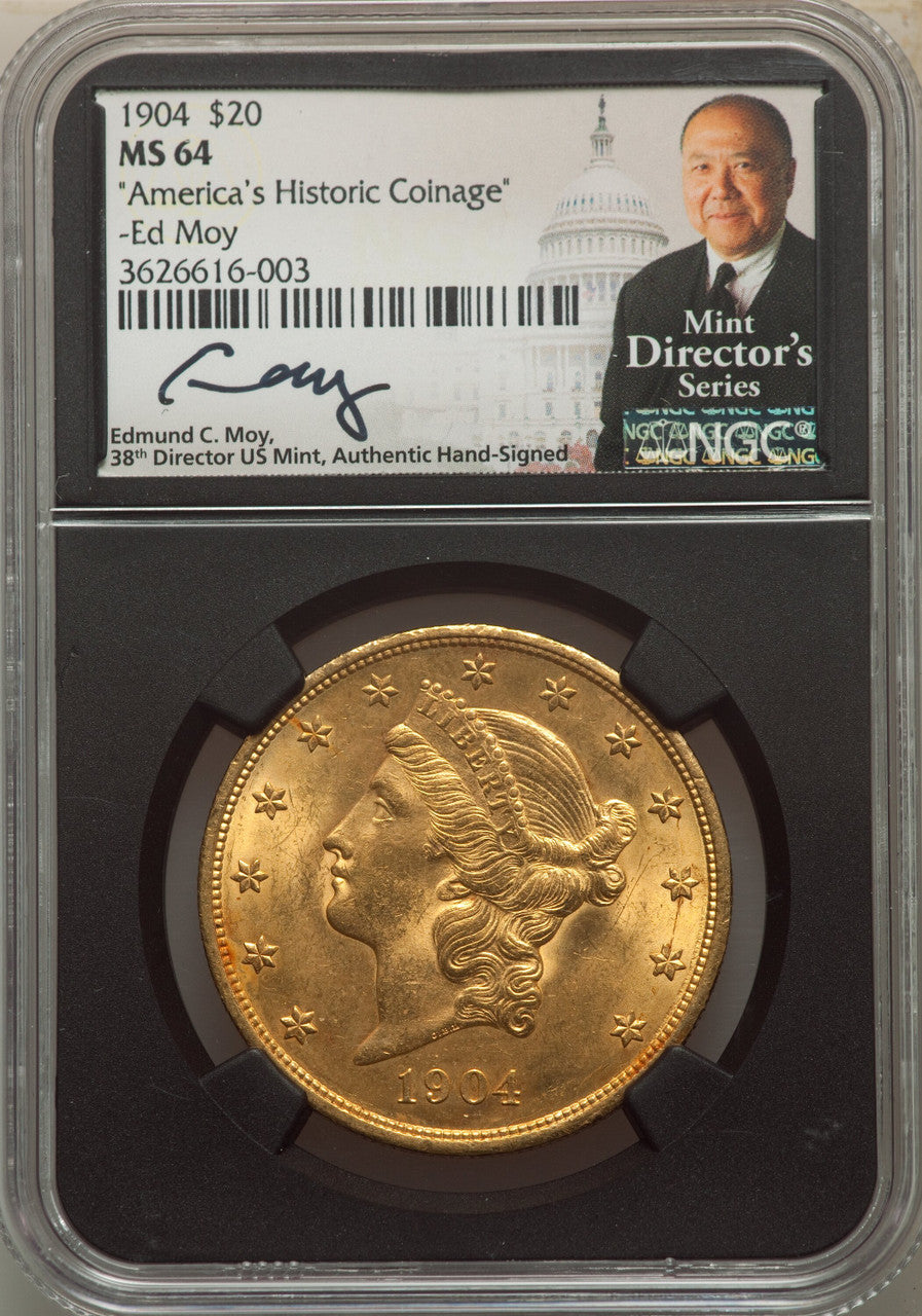 1904 $20 Liberty Liberty Double Eagle NGC MS64 Ed Moy Signed