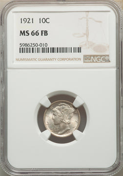 1921 10C FB Mercury Dime NGC MS66