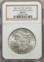 1891-CC $1 VAM-3 Spitting Eagle Morgan Dollar NGC MS62