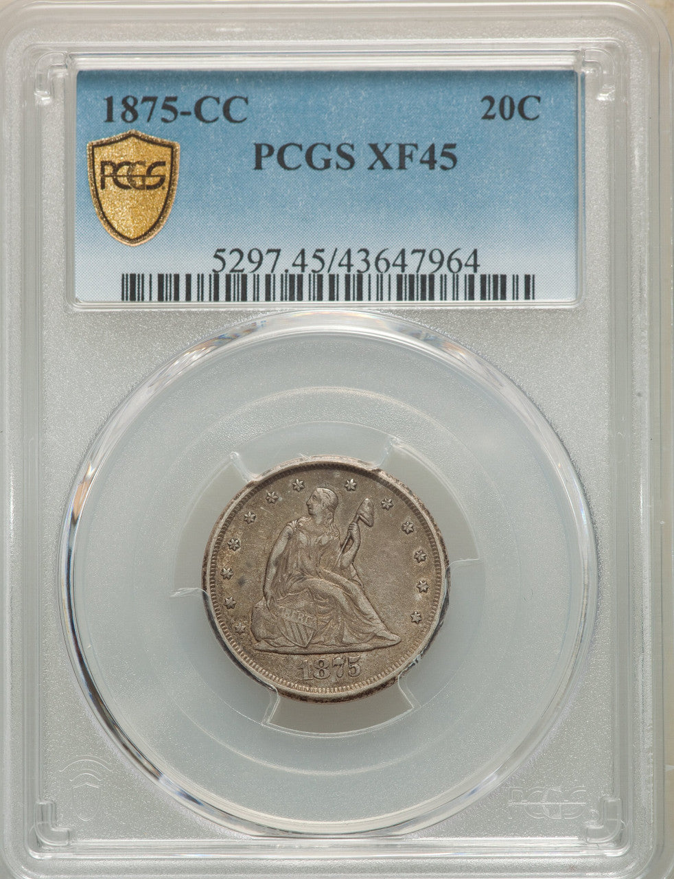 1875-CC 20C Twenty Cent Pieces PCGS XF45