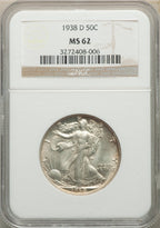 1938-D 50C Walking Liberty Half Dollar NGC MS62
