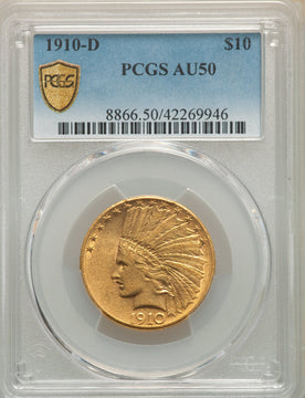1910-D $10 Indian Eagle PCGS AU50