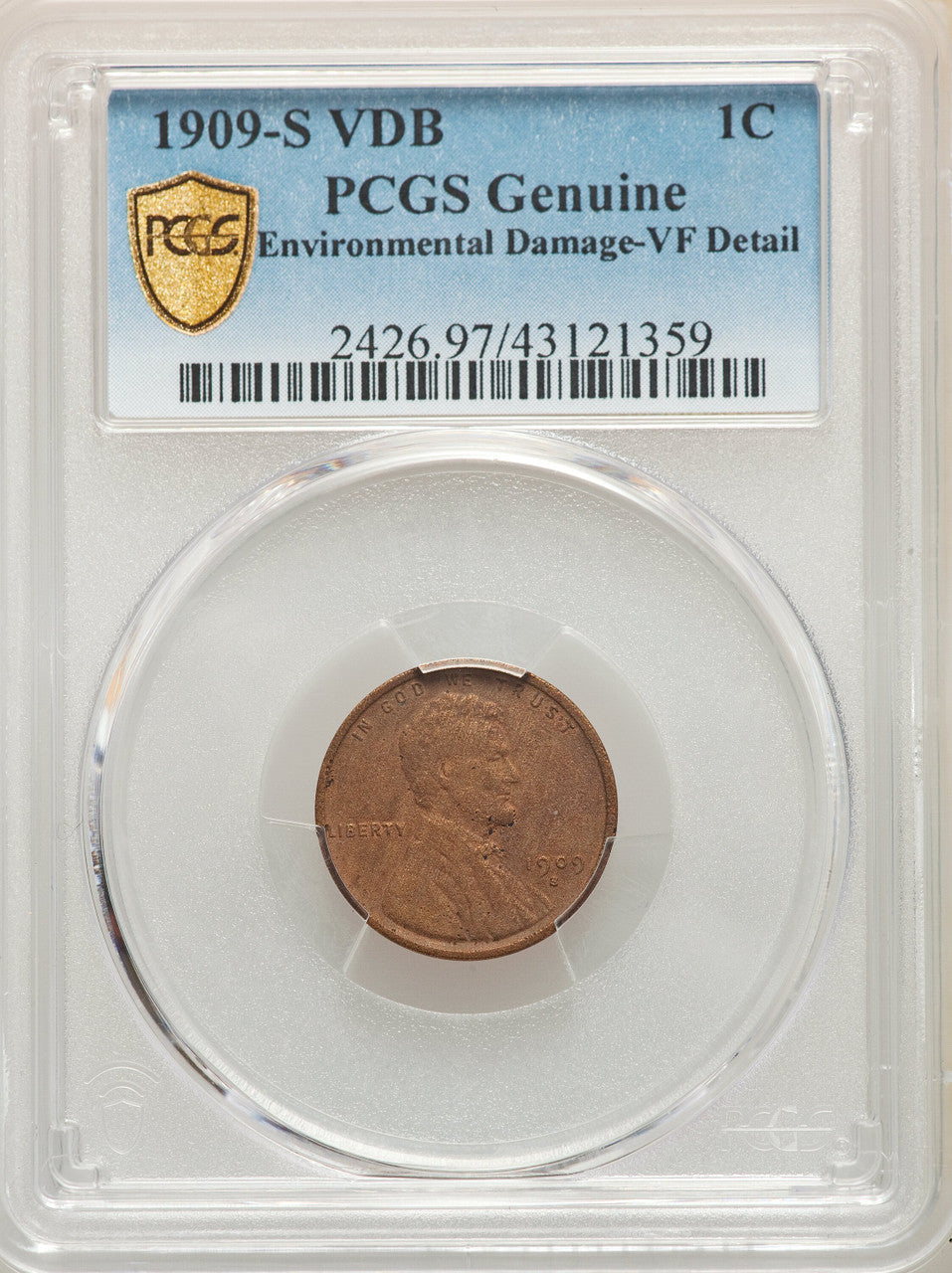 1909-S 1C VDB BN Genuine Lincoln Cent Genuine PCGS VF20