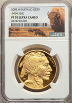 2008-W $50 One-Ounce Gold Buffalo .9999 Fine Gold NGC PF70