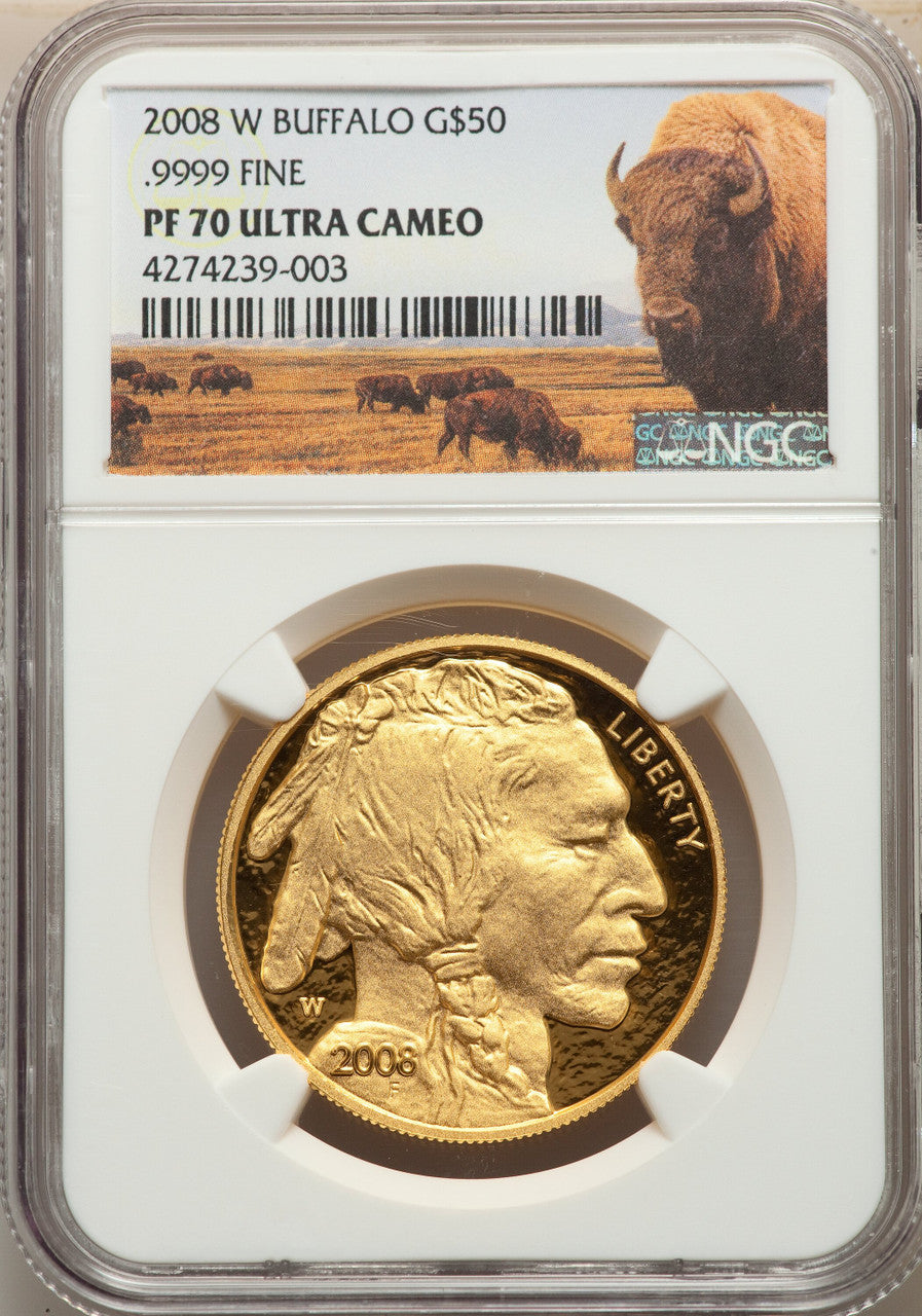 2008-W $50 One-Ounce Gold Buffalo .9999 Fine Gold NGC PF70