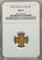 1905 G$1 Lewis and Clark Commemorative Gold NGC MS64